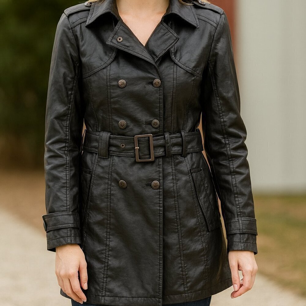 Paper Denim & Cloth Black Double Breasted Trench Jacket Large